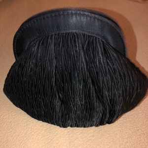 Small black satin evening bag with shoulder strap